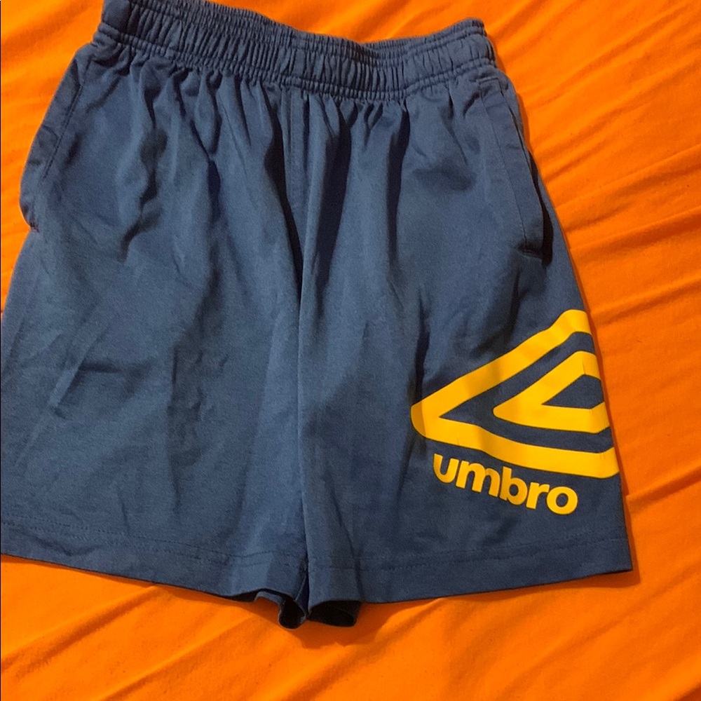 Umbro Blue and Yellow Athletic Shorts Elastic Waistband